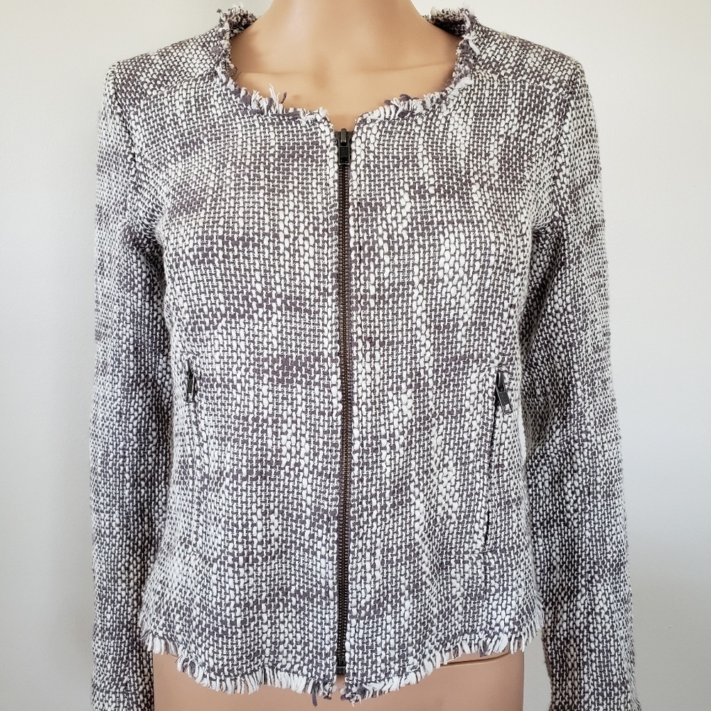 Joie Collins Tweed Fringe Jacket Zipper Size XS